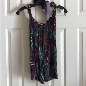 Multi color velour neck tie top